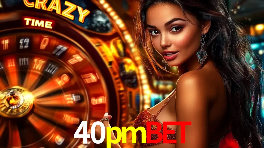 Mulher ao lado da roda de prêmios do jogo de cassino ao vivo Crazy Time, um dos shows de jogos mais emocionantes oferecidos pela plataforma de apostas 40pmbet.