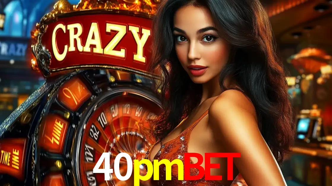Mulher glamourosa olhando para a câmera com a roda vermelha do Crazy Time ao fundo em um ambiente de cassino, destacando a emoção dos jogos ao vivo no 40pmbet.