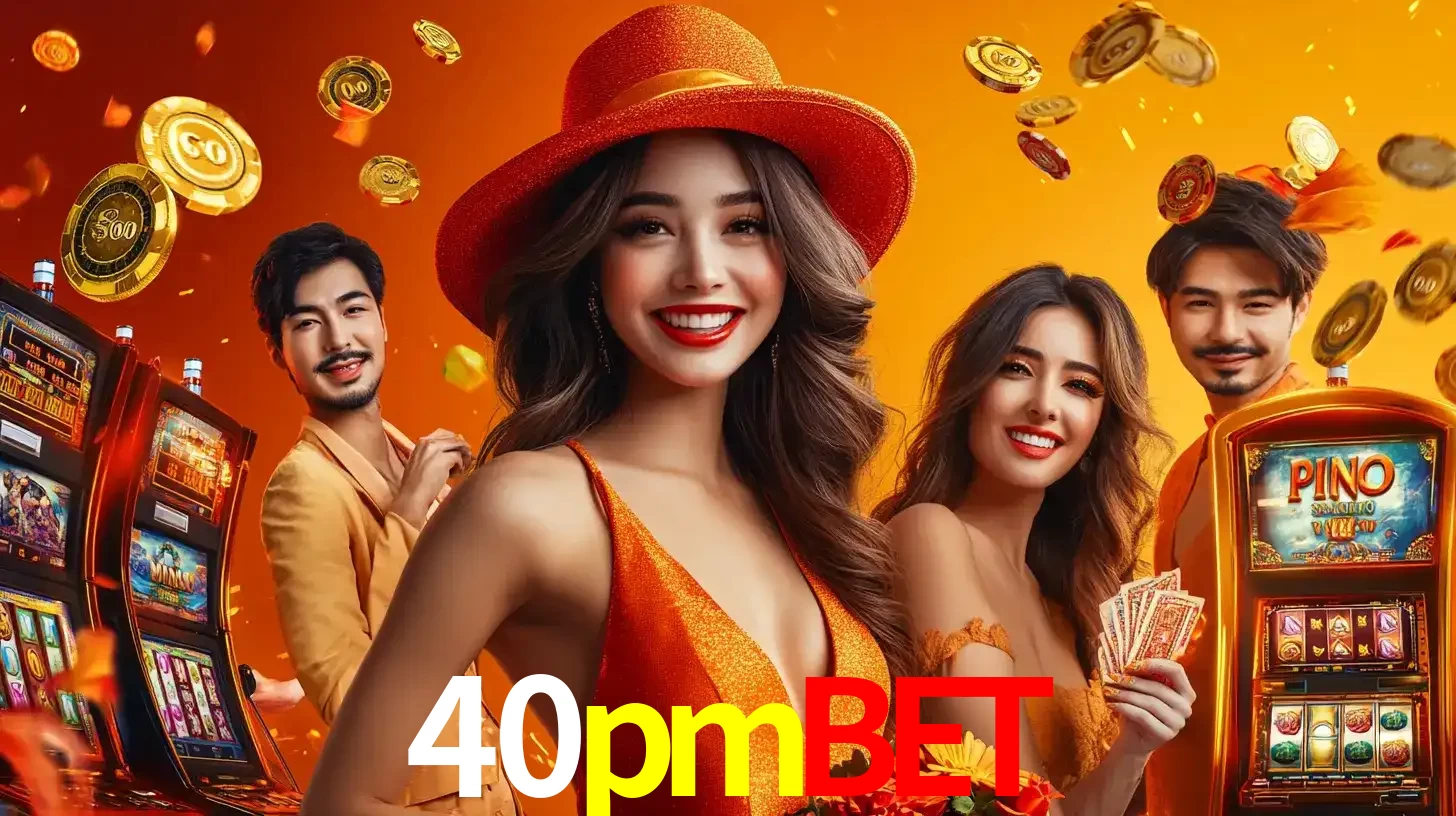 Grupo de amigos asiáticos sorrindo e se divertindo com máquinas de caça-níqueis em um ambiente festivo, celebrando suas vitórias nos jogos de cassino do 40pmbet.