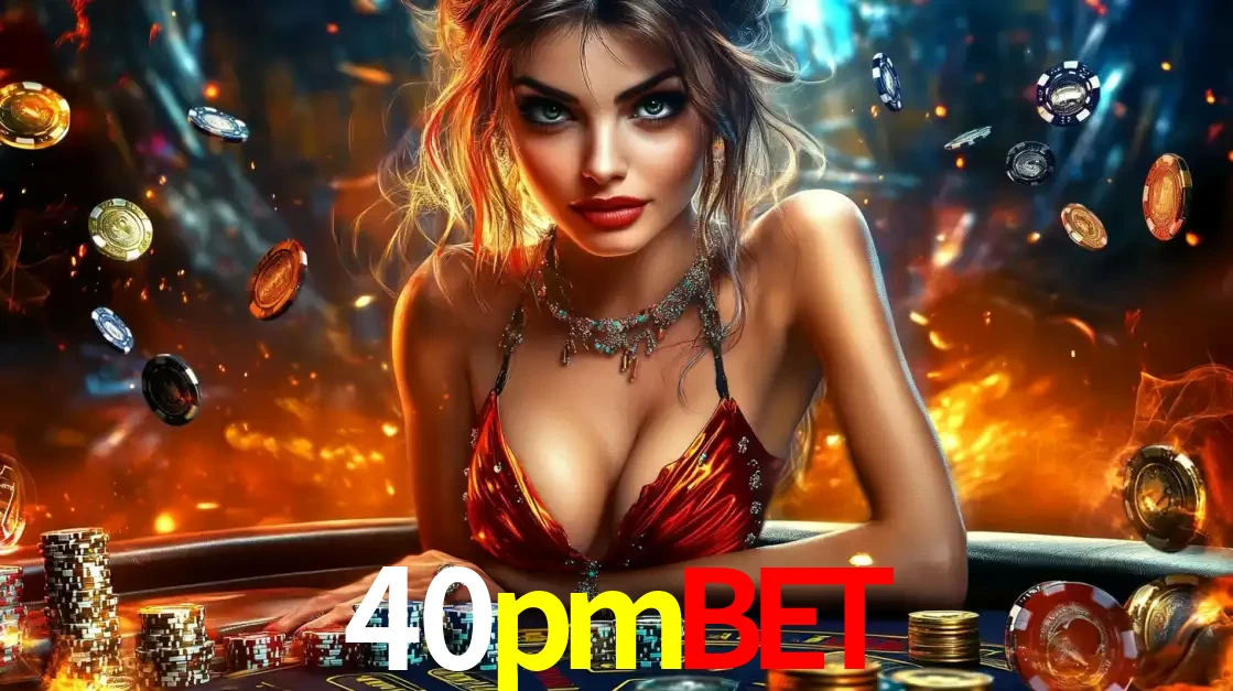 Mulher em uma mesa de cassino com pilhas de fichas e um fundo de fogo, pronta para uma rodada de altas apostas nos jogos de mesa emocionantes do cassino 40pmbet.