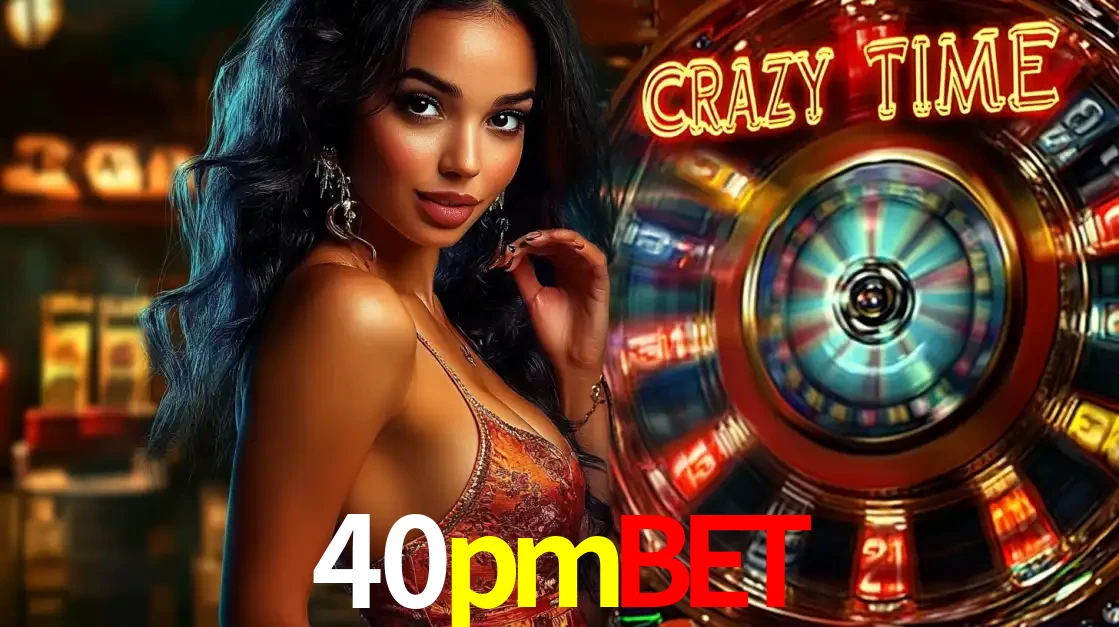 Mulher elegante ao lado da vibrante roda da fortuna do jogo de cassino ao vivo Crazy Time, um dos game shows mais populares e cheios de prêmios do 40pmbet.